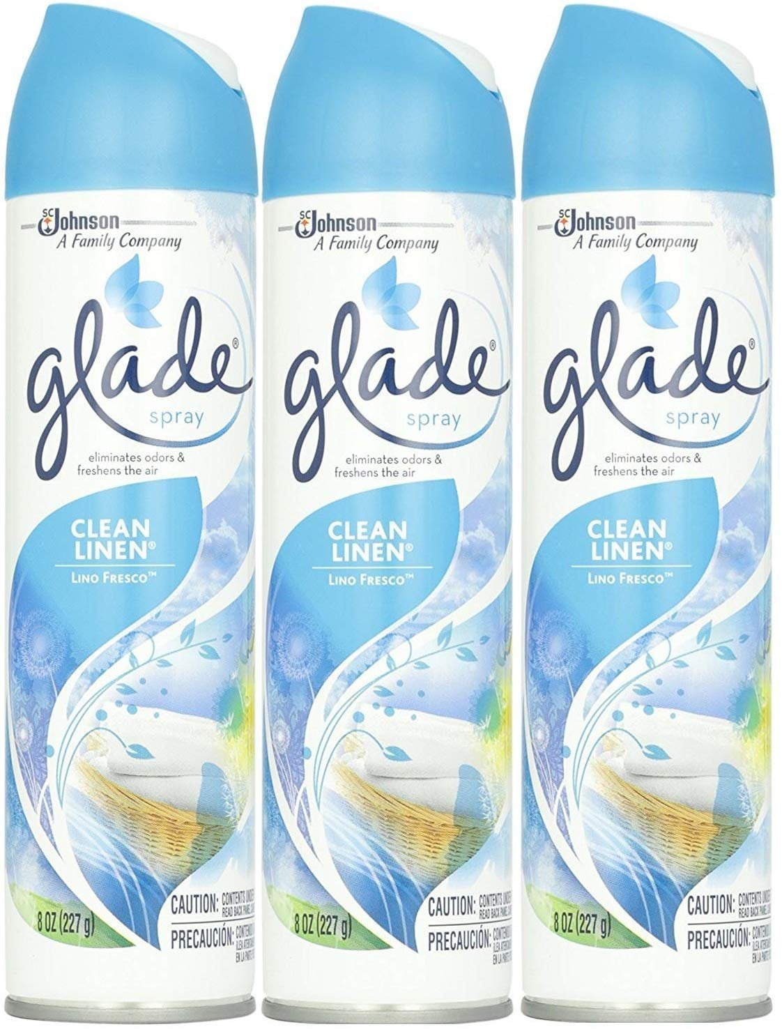 Glade Aerosol Air Freshener Clean Linen - Odor Eliminating Spray - 3 Pack, 8 oz