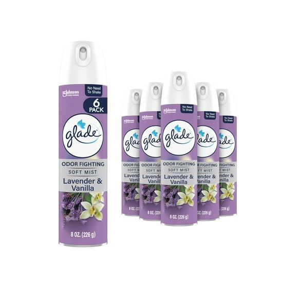 Glade Air Freshener Room Spray, Lavender & Vanilla Scent, Odor Fighting to Deliver Long Lasting Freshness, 8 Oz, 6 Count