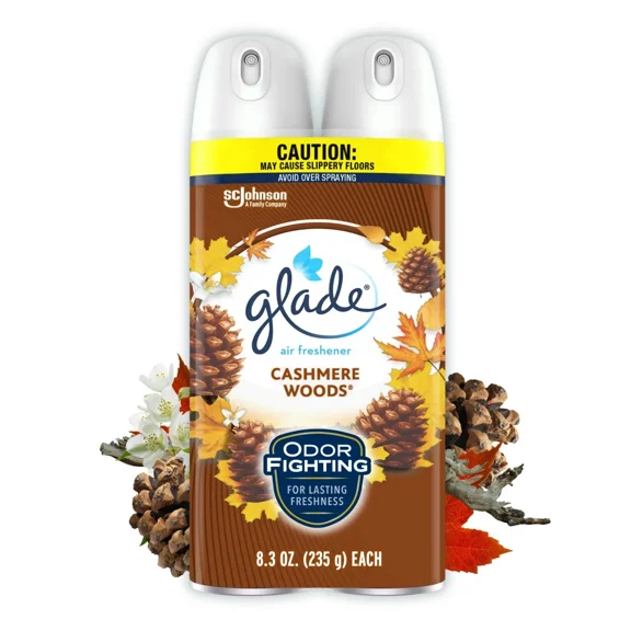 Glade Air Freshener Spray, Cashmere Woods Scent, 8.3 Oz, 2 Pack