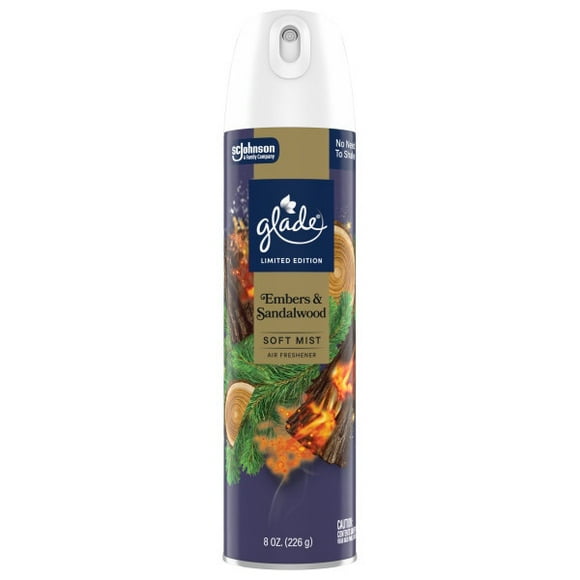 Glade Air Freshener Spray, Embers and Sandalwood Limited Edition, Fragrance Infused with Essential Oils, 100% Natural Propellent, 8 oz