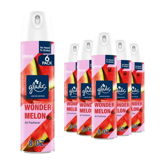 Glade Air Freshener Spray, Wonder Melon Limited Edition, Fragrance Infused with Essential Oils, 100% Natural Propellent, 8 oz, Pack of 6