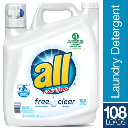 all Liquid Laundry Detergent Free Clear for Sensitive Skin, 162 Ounce, 108 Loads