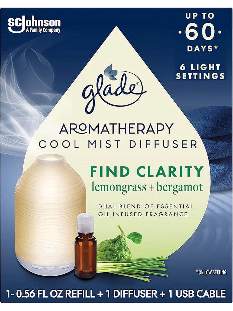 Glade Aromatherapy Diffuser & Essential Oil, Air Freshener for Home, Find Clarity Scent with Notes of Bergamot & Lemongrass, 0.56 fl oz