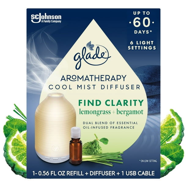 Glade Aromatherapy Essential Oil Diffuser with 1 Refill Lemongrass Bergamot 0.56 oz