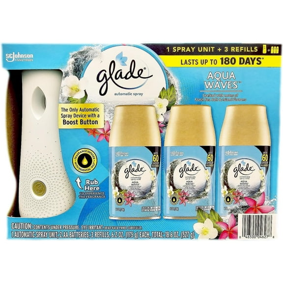 Glade, Automatic Spray Air Freshener 1 Holder + 3 Refills - Aqua Waves - 18.6 Ounce