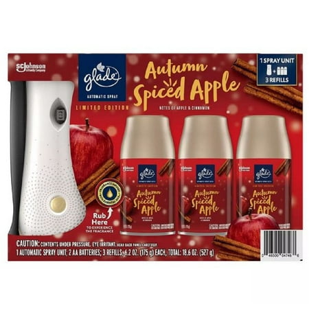 Glade Automatic Spray Air Freshener, 1 Holder + 3 Refills, Autumn Spiced Apple