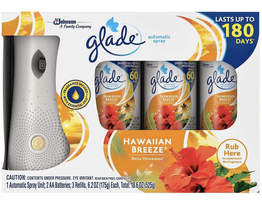 Glade Automatic Spray Air Freshener 1 Holder + 3 Refills Hawaiian