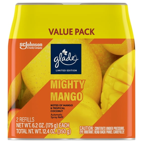 Glade Automatic Spray Air Freshener, Mighty Mango Limited Edition, 6.2 Oz Refill - 2 Pk