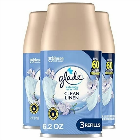 Glade Automatic Spray Air Freshener Refill, Scented Air Freshener for Home and Bathroom, Clean Linen, 6.2 Oz, 3 Count