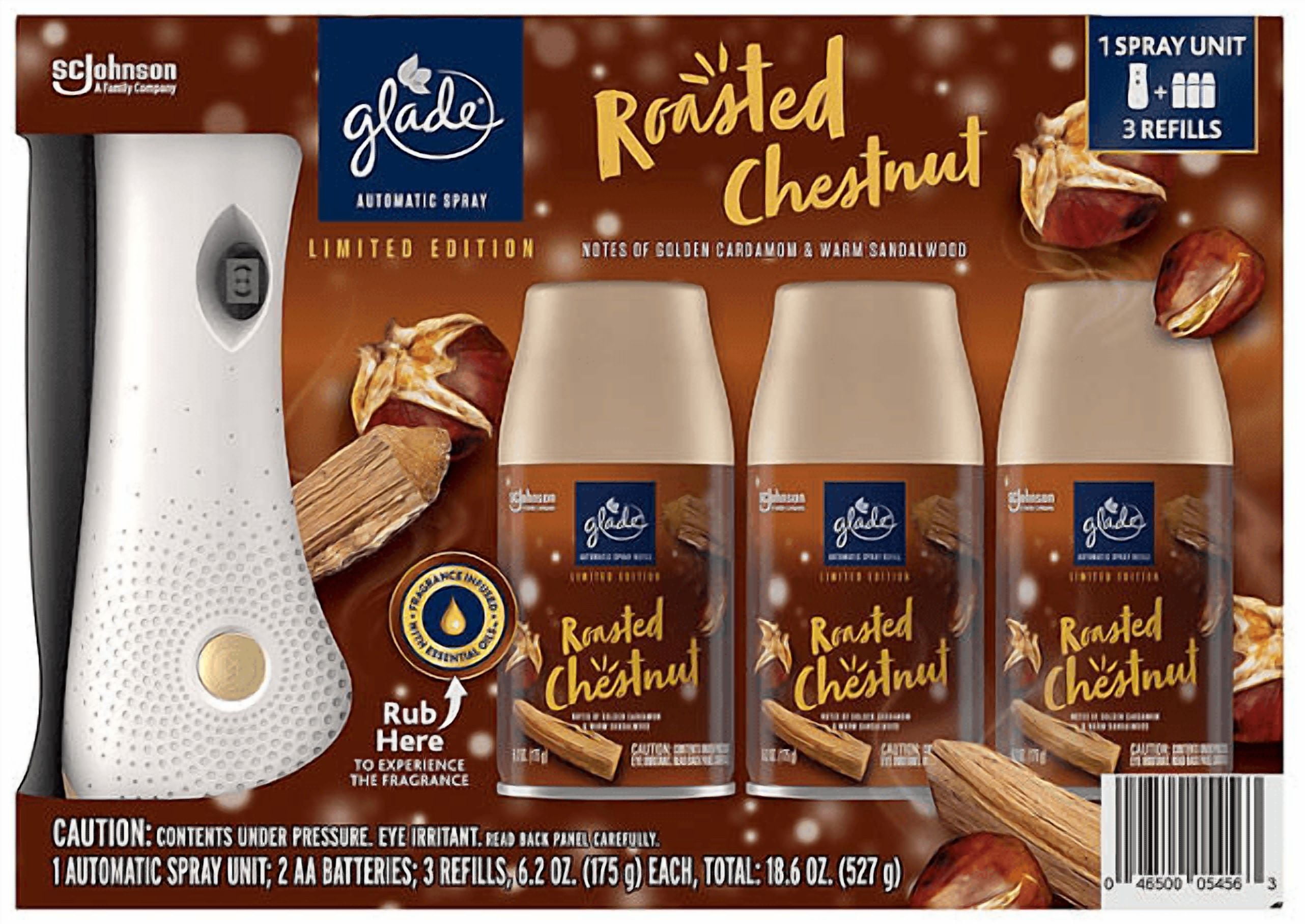 Glade Automatic Spray Air Freshener, Roasted Chestnut, 1 Holder + 3 Refills