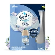 Glade Automatic Spray Air Freshener Starter Kit, 1 Holder and 1 Refill, Clean Linen, Fragrance Infused with Essential Oils, 6.2 oz, 2 Count