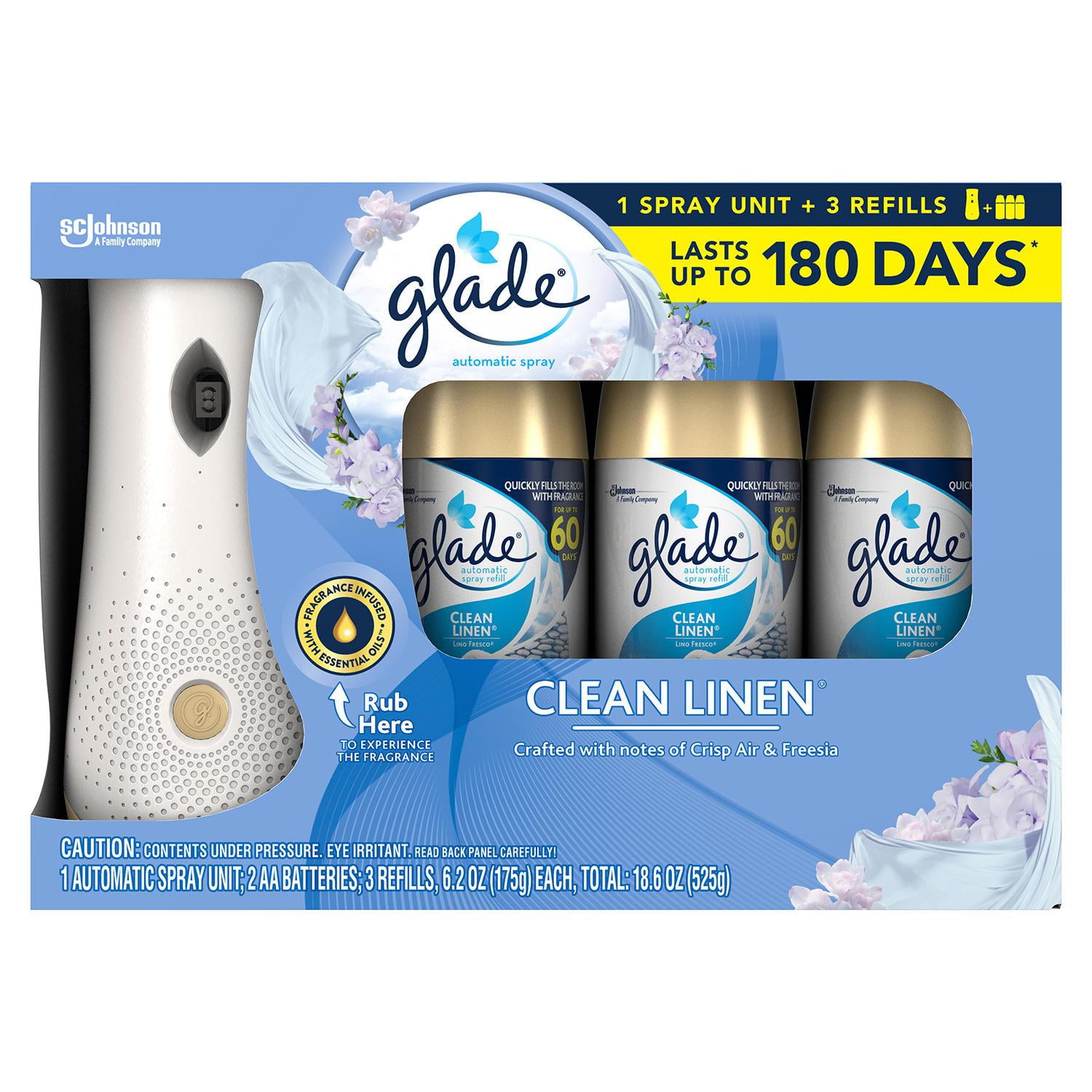 Glade Automatic Spray Clean Linen 1 Automatic Spray Unit; 2 AA
