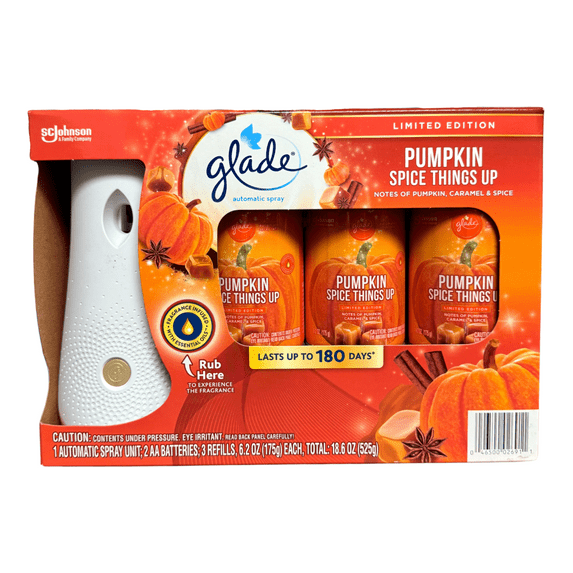 Glade Automatic Spray Diffuser Kit Pluse 3 Refills Limited Edition PUMPKIN SPICE THINGS UP