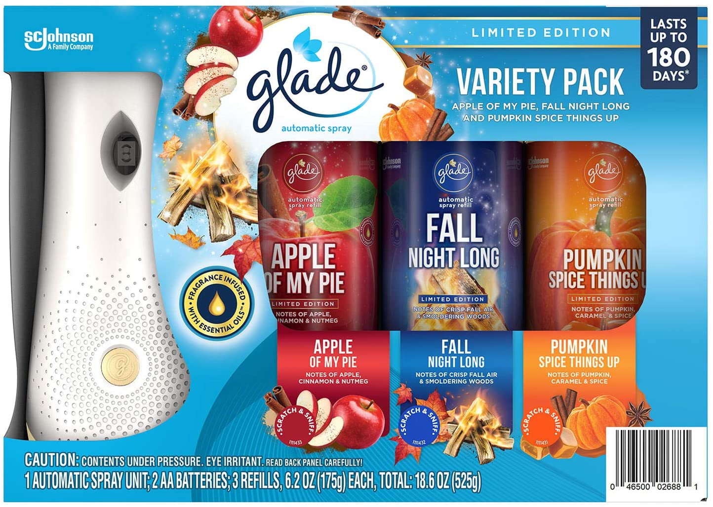 Glade Automatic Spray Kit Limited Edition Fall Variety Pack (Apple of My Pie, Fall Night Long