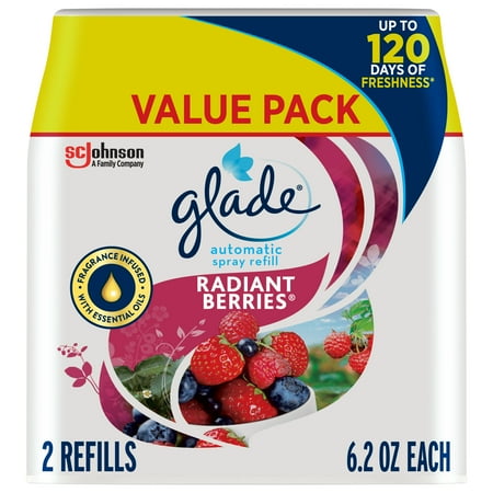 Glade Automatic Spray Refill 2 CT, Radiant Berries, 12.4 OZ. Total, Air Freshener Infused with Essential Oils
