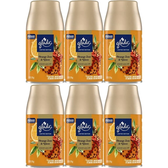 Glade Automatic Spray Refill, 6 Pack, Orange Zest & Clove Scent, Home Fragrance Refill Can, 6.2 oz