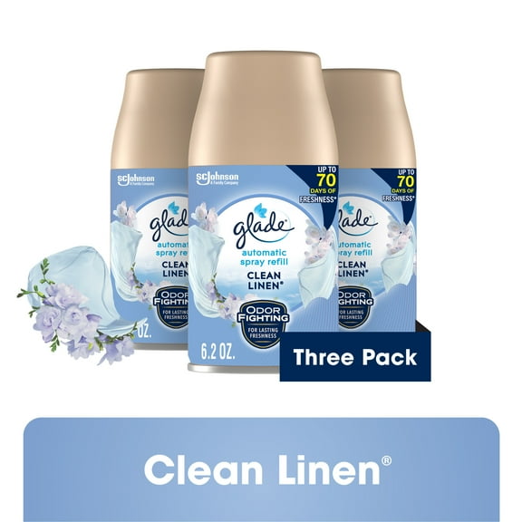 Glade Automatic Spray Refill, Air Freshener, Clean Linen, 3 Refills, 3 x 6.2 oz