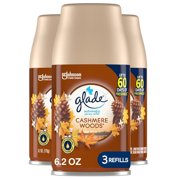 Glade Automatic Spray Refill, Air Freshener, Cashmere Woods, 3 Refills, 3 x 6.2 oz