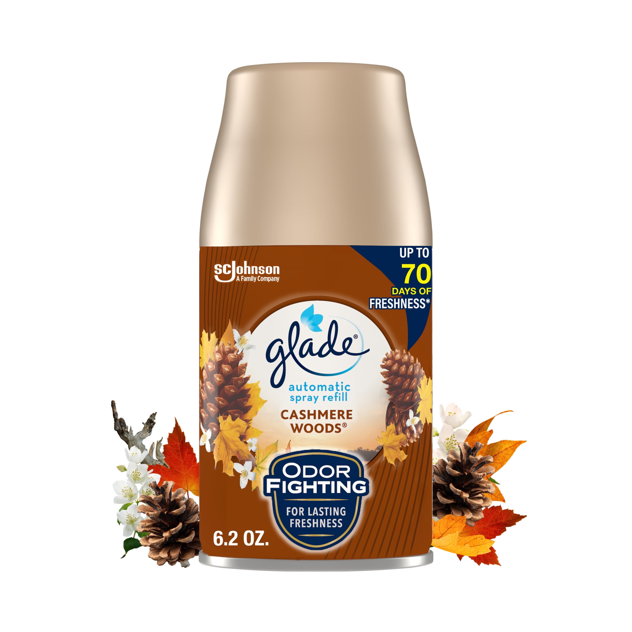 Glade Automatic Spray Refill, Fall Decor, Air Freshener Infused with Essential Oils, Cashmere Woods, 6.2 oz