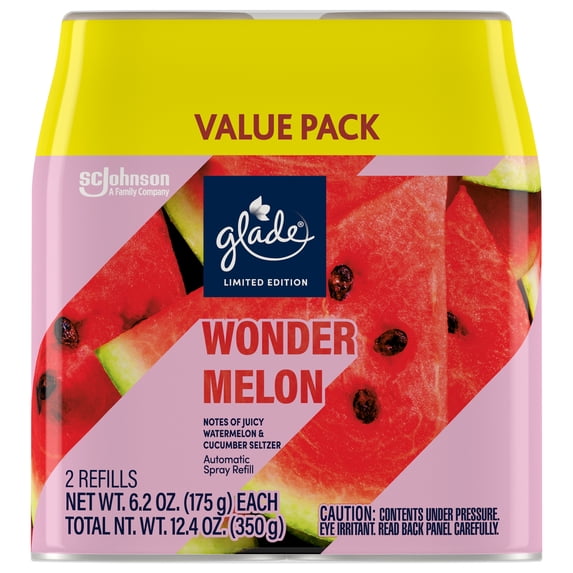 Glade Automatic Spray Refill, Air Freshener, Infused with Essential Oils, Wonder Melon, 6.2 oz, 2 Count