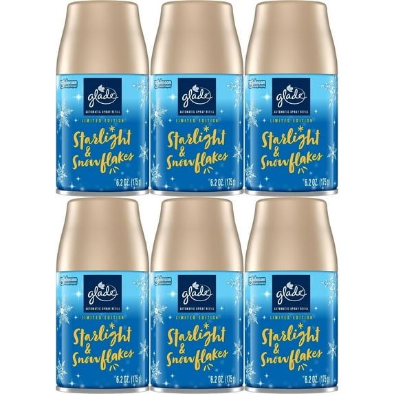 Glade Automatic Spray Refill, Air Freshener Starlight & Snowflakes, 6.2 Oz pk 6