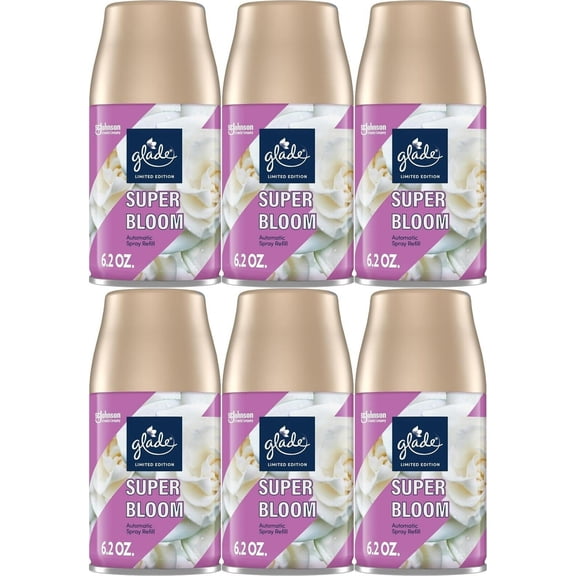 Glade Super Bloom Automatic Air Freshener Spray Refill, with 6 Glade Automatic Spray Refill, Super Bloom, 6.2 oz, 6 Count