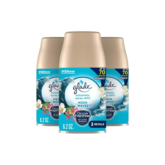 Glade Automatic Spray Refill, Air Freshener for Home and Bathroom, Aqua Waves, 6.2 Oz, 3 Count