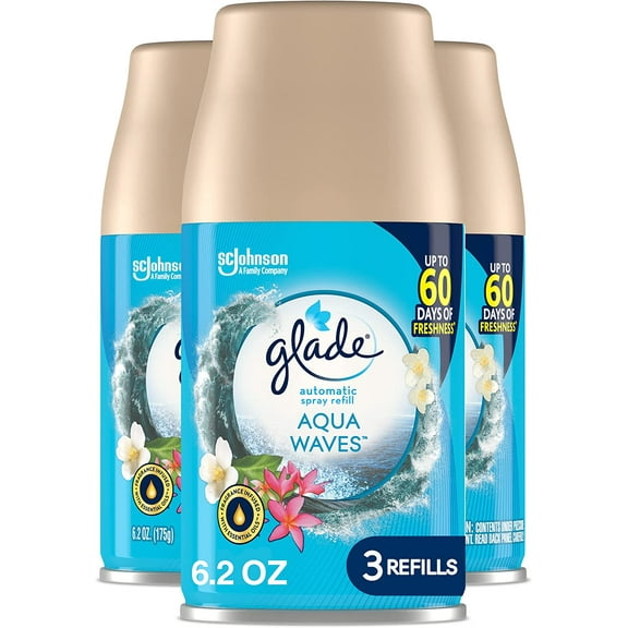 Glade Automatic Spray Refill, Air Freshener for Home and Bathroom, Aqua Waves, 6.2 Oz, 3 Count