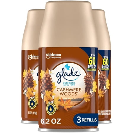 Glade Automatic Spray Refill, Air Freshener for Home and Bathroom, Cashmere Woods, 6.2 Oz, 3 Count