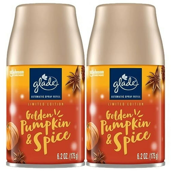 Glade Automatic Spray Refill, Air Freshener for Home and Bathroom, Golden Pumpkin & Spice, Limited Edition Scent, 6.2 Oz, 2 Count