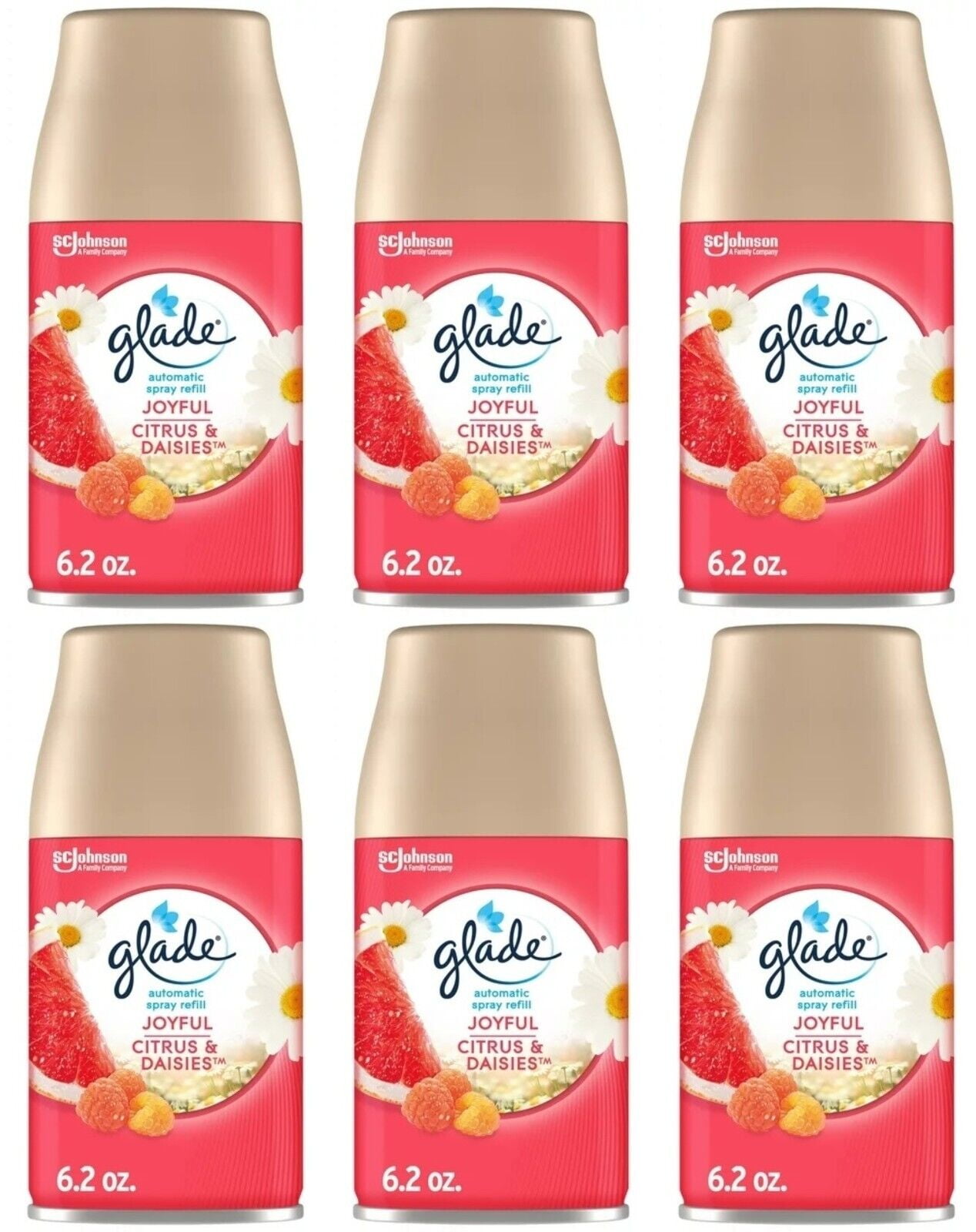 Glade Automatic Spray Refill, Air Freshener for Home and Bathroom, Joyful Citrus & Daisies, 6.2 Oz, 6 Count