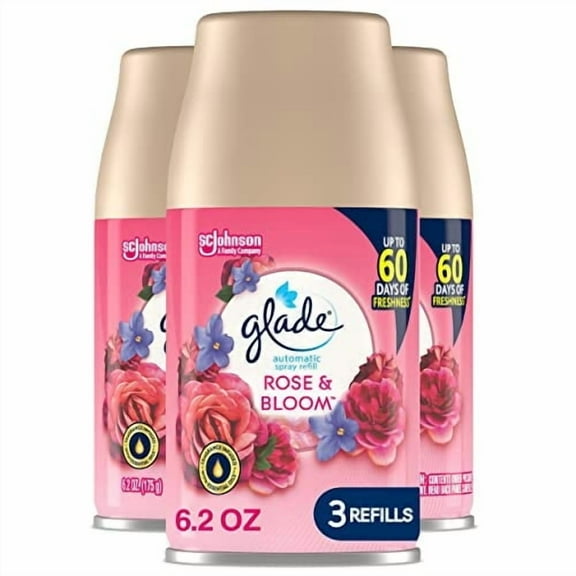 Glade Automatic Spray Refill, Air Freshener for Home and Bathroom, Rose & Bloom, 6.2 Oz, 3 Count