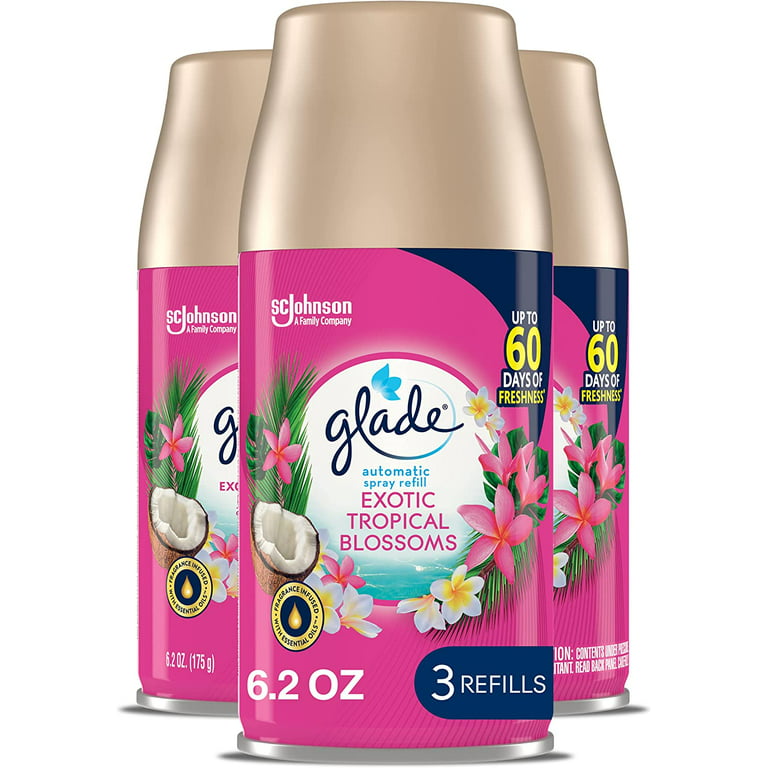 Glade Automatic Spray Refill, Air Freshener for Home and Bathroom, Tropical Blossoms, 6.2 oz, 3 Count