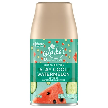 Glade Automatic Spray Refill, Automatic Air Freshener, Stay Cool Watermelon Scent, Infused with Essential Oils, Spring Limited Edition Fragrance, Positive Vibes Collection, 6.2 oz