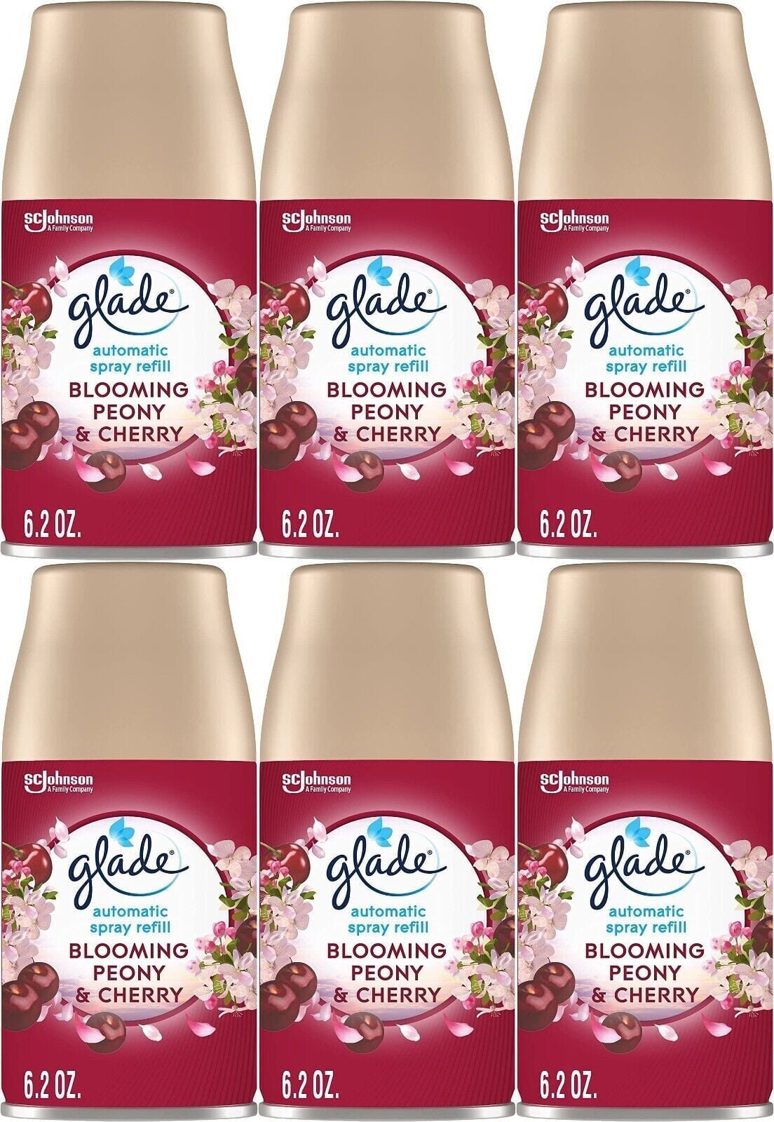 Glade Automatic Spray Refill , Blooming Peony & Cherry, Air Freshener Infused with Essential Oils., 6.2 OZ. -6 PACK