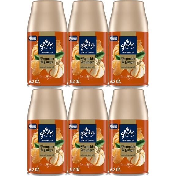 Glade Automatic Spray Refill, Pumpkin & Ginger, Scented Air Freshener for Home and Bathroom, 6.2 Oz, 6 Count