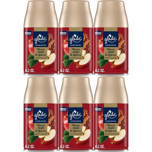 Glade Automatic Spray Refill Warm Apple & Spices Home Bathroom, 6.2 Oz, 6 Count