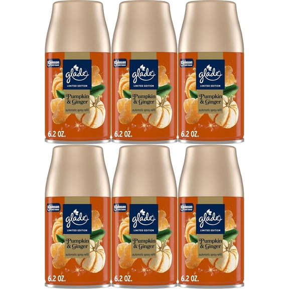 Glade Automatic Spray Refill, Pumpkin & Ginger, Scented Air Freshener for Home and Bathroom, 6.2 Oz, 6 Count