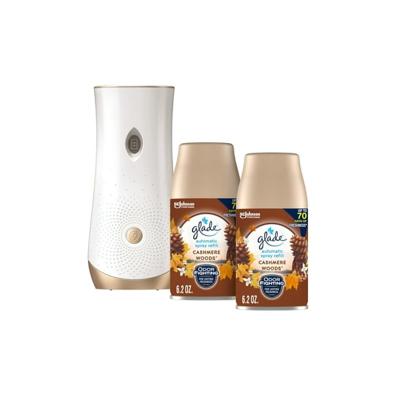 Glade Automatic Spray Refill and Holder Kit, Air Freshener for Home and Bathroom, Cashmere Woods, 6.2 Oz, 2 Count