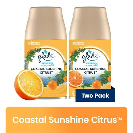 Glade Automatic Spray Refills, Air Freshener, Infused with Essential Oils, Coastal Sunshine Citrus, 6.2 oz