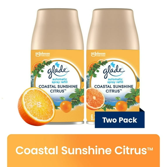Glade Automatic Spray Refills, Air Freshener, Infused with Essential Oils, Coastal Sunshine Citrus, 6.2 oz