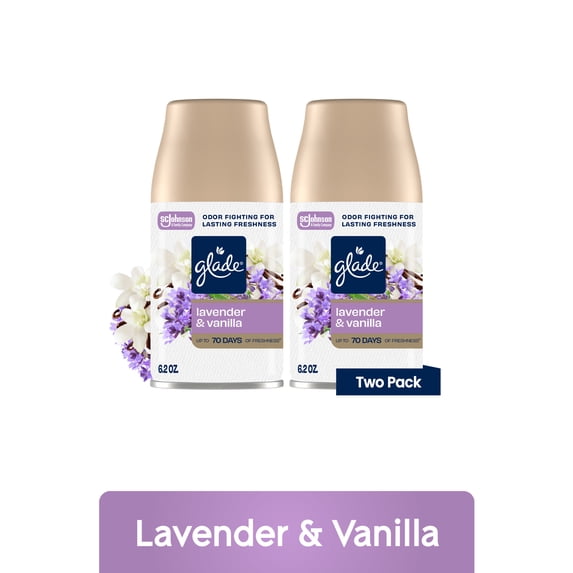 Glade Automatic Spray Refills, Air Freshener, Infused with Essential Oils, Lavender & Vanilla, 6.2 oz, 2 Count