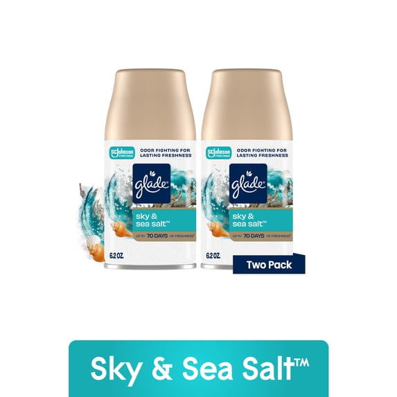 Glade Automatic Spray Refills, Air Freshener, Infused with Essential Oils, Sky & Sea Salt, 6.2 oz, 2 Count