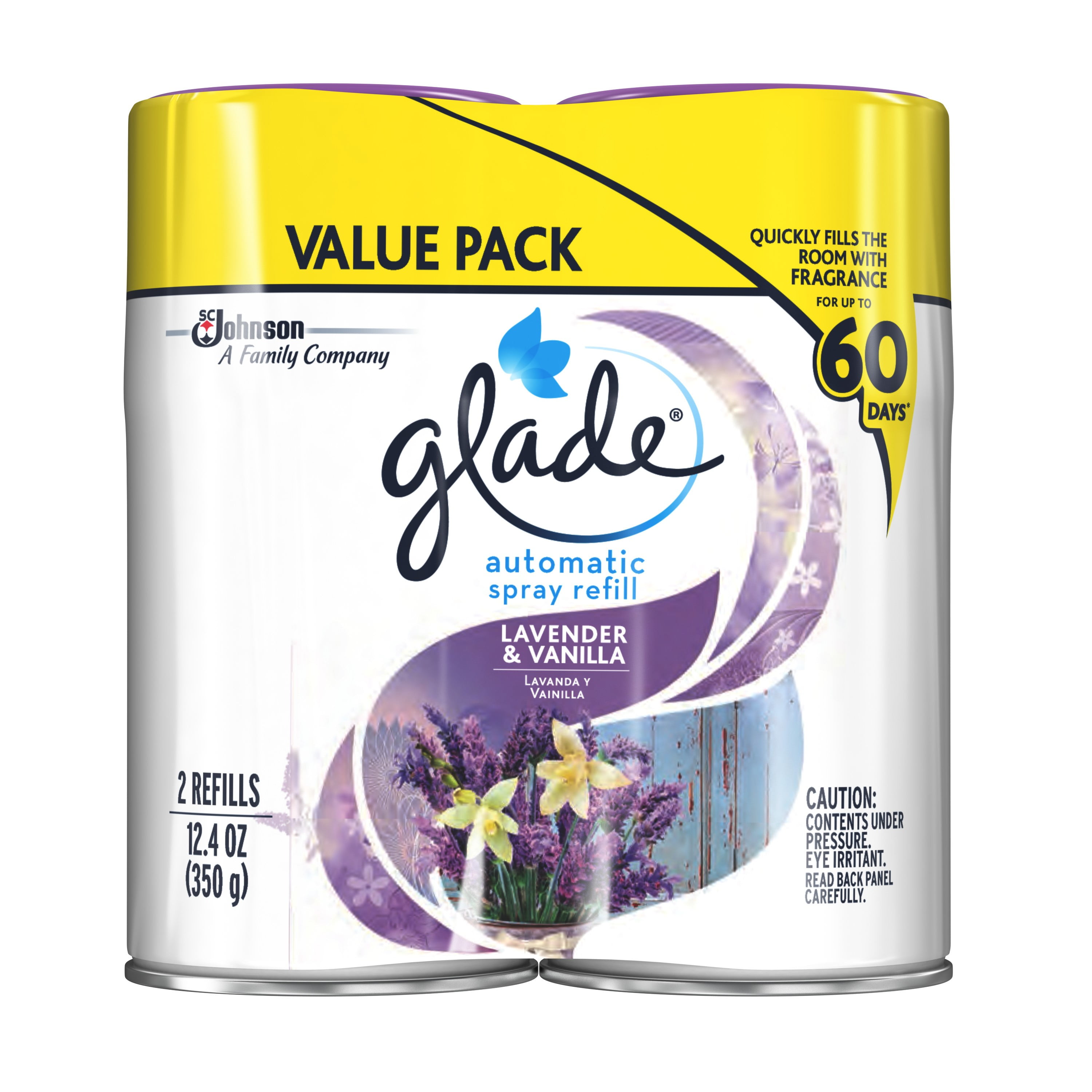 Glade Automatic Spray Refills, Air Freshener, Infused with Essential Oils, Lavender & Vanilla, 6.2 oz, 2 Count