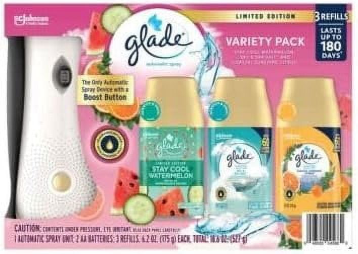 Glade Automatic Spray Air Freshener Variety Pack, Aerosol Refills Watermelon, Sky & Sea Salt