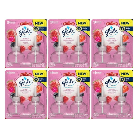 Glade Bubbly Berry Splash PlugIns Scented Oil Refills 2 Count, 6 Pack