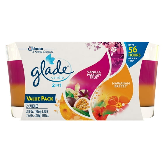 Glade Candle, 2 in 1: Vanilla Passion Fruit & Hawaiian Breeze, 3.8 oz. (Pack of 2)