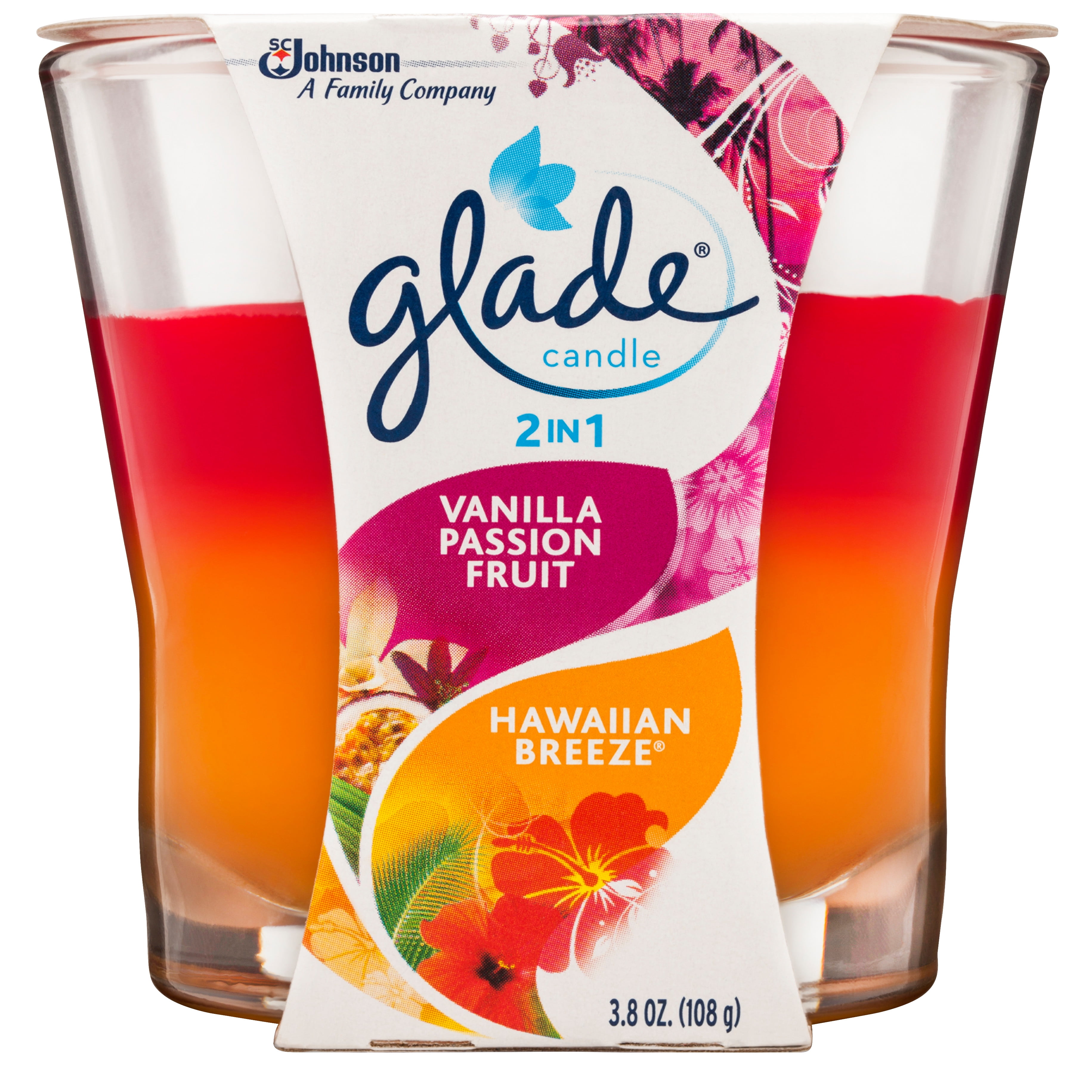 Glade Candle, 2 in 1: Vanilla Passion Fruit & Hawaiian Breeze 3.8 oz.