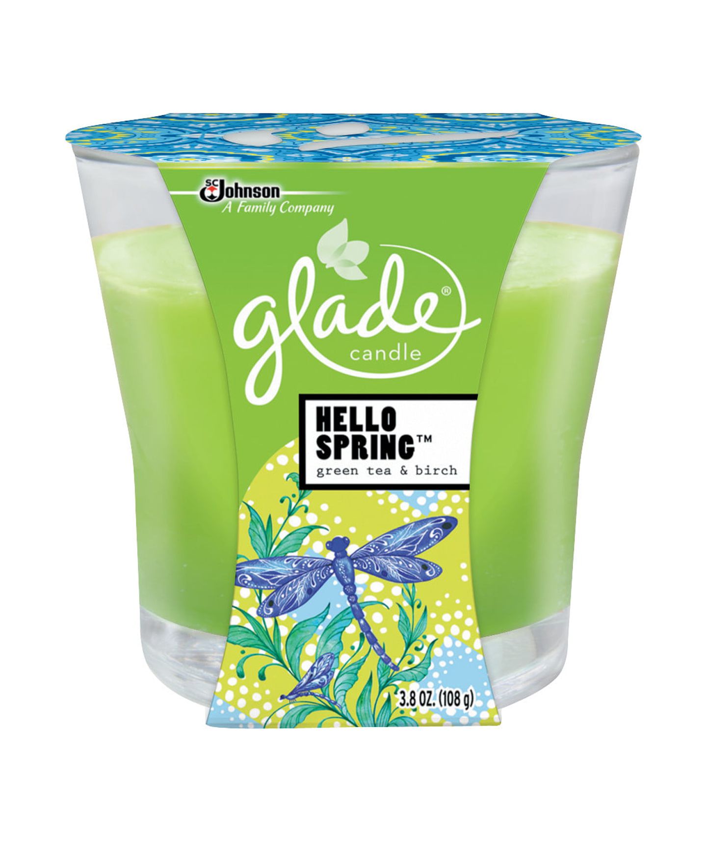 Glade Candle, Hello Spring Green Tea & Birch, 3.8 oz.