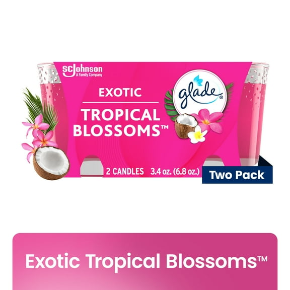 Glade Candle, Infused with Essential Oils, Exotic Tropical Blossoms, 2 Count